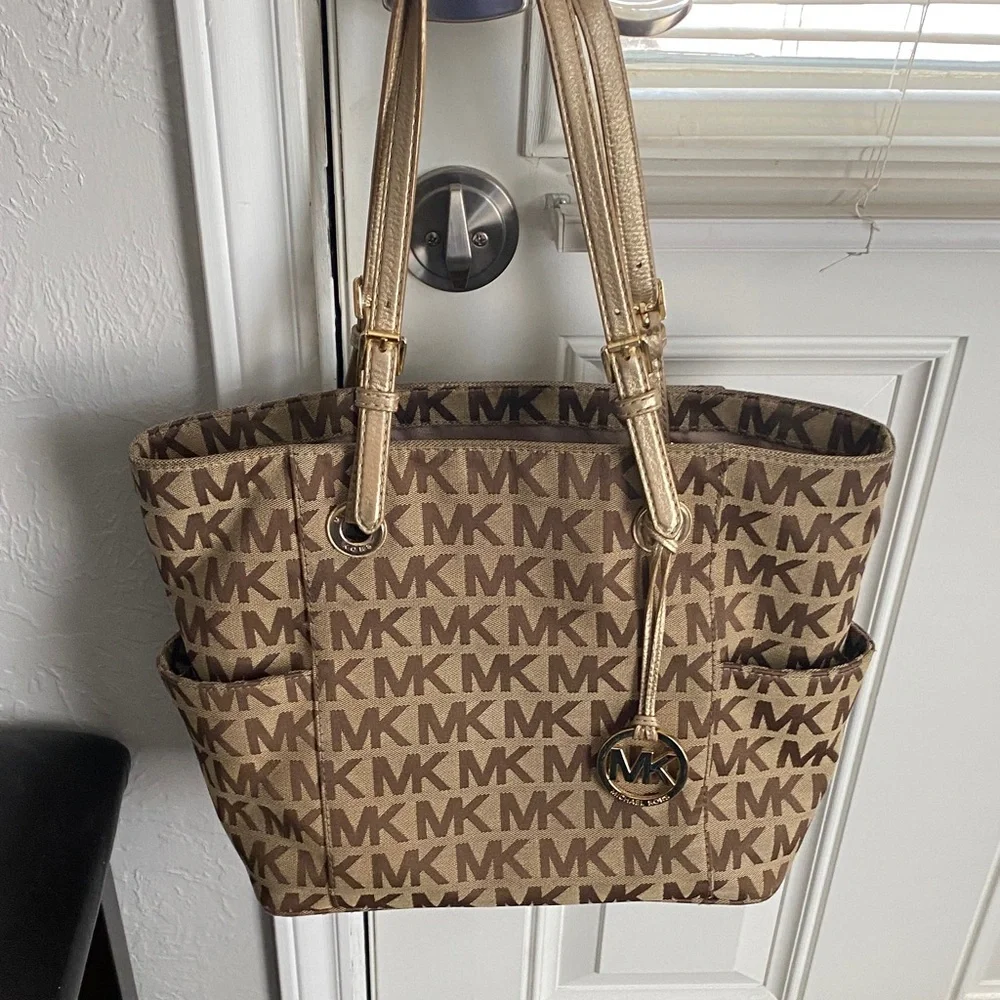 Michael Kors Brown and Gold Signature Tote